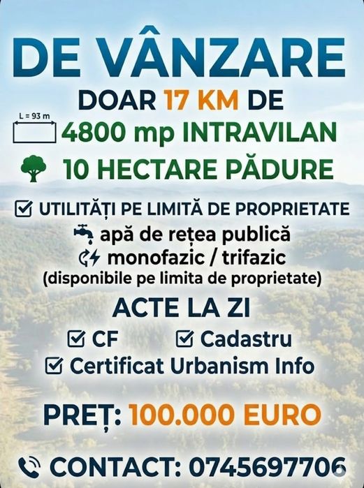 Vând 4800 mp intravilan + 10 hectare pădure la 17 km de Cluj-Napoca