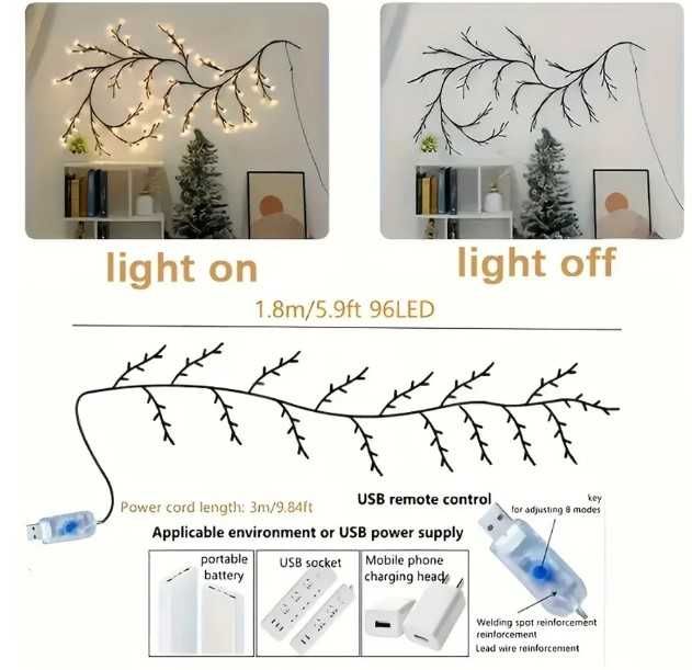 Красива светеща декорация за стена тип светещо LED дърво