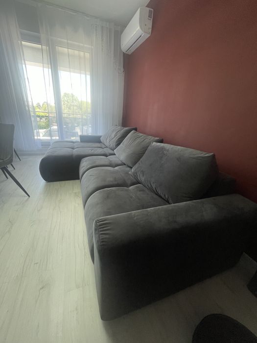 Canapea gri catifelat extensibila 3 m