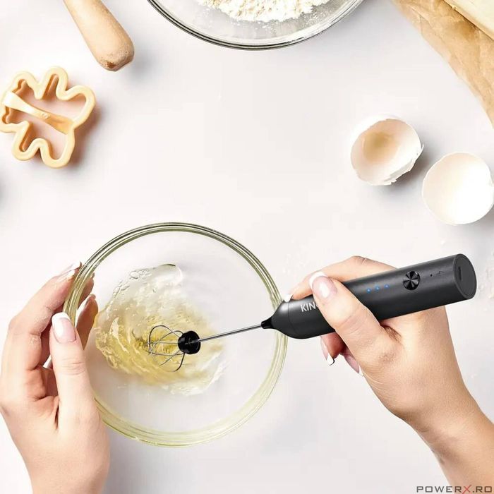 Spumator pentru lapte, mixer cu 3 viteze, USB-C, 2 capete, suport din