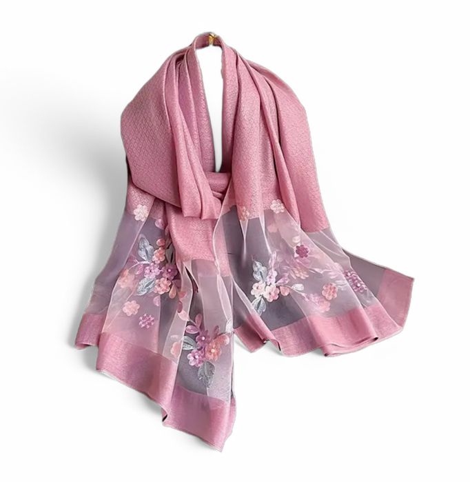 ПОСЛЕДНИ! Луксозен шифонен шал с флорална бродерия - различни цветове