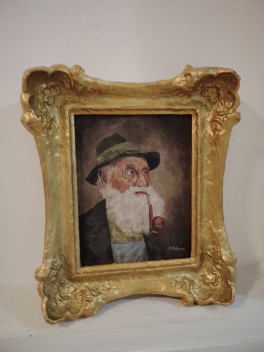 Pictura in ulei "Bătrânel cu pipa"