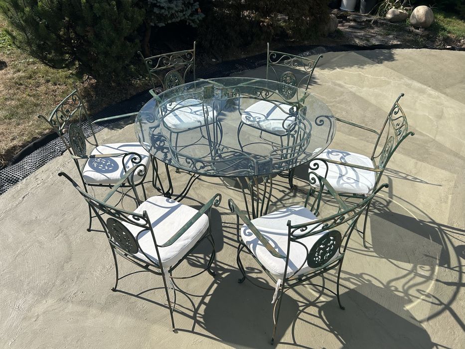 Ковано желязо комплект маса с 6 стола