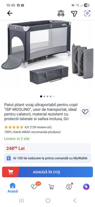 Patut copii 120x60 pliabil + saltea