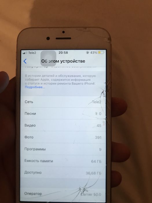 Айфон 6s память:64 емкость:59