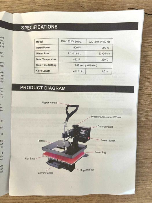 Presa sublimare termica multifunctionala CREWORKS 30x25 250 °C NOUA