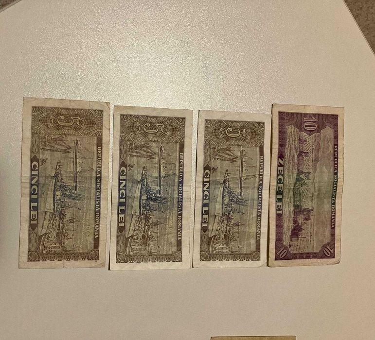 lot 4 bancnote  1966 3x 5 lei + 10lei stare buna.