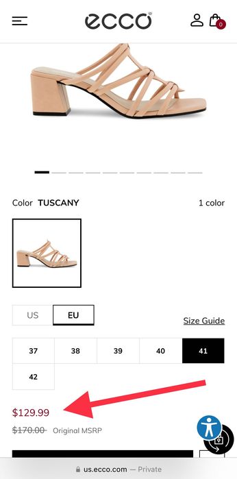 ECCO, ELEVATE SQUARED 50. Кожаные сандали шлепки из США. Размер 41