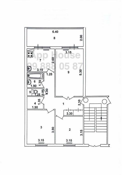 3 Комнаты 3/5/5 Тузель 1, Конечка, Балкон 2х6, Tuzel 1