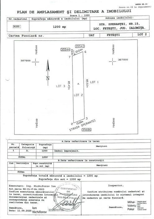 Vind teren intravilan 5000 mp Fetești str. Sperantei nr 15