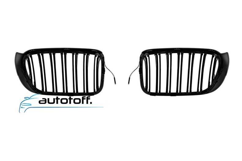 Grile duble iluminate compatibile cu BMW X3 F25 Facelift (14-17) Negru lucios cu LED