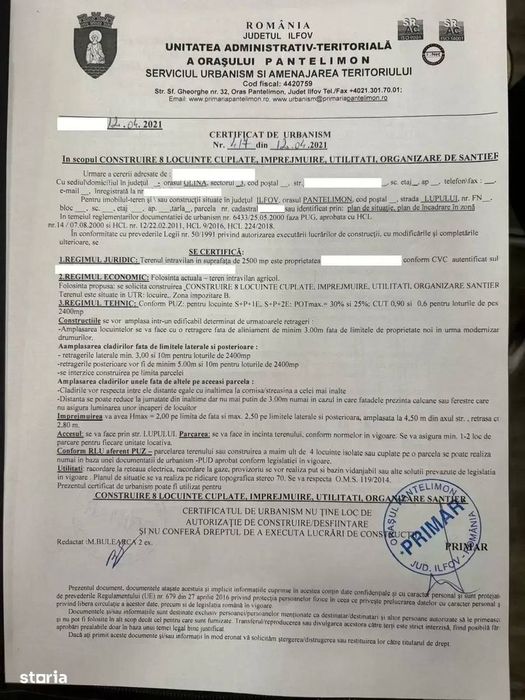 Teren Case Individuale sau Duplexuri Oportunitate Padurea Cernica 300m