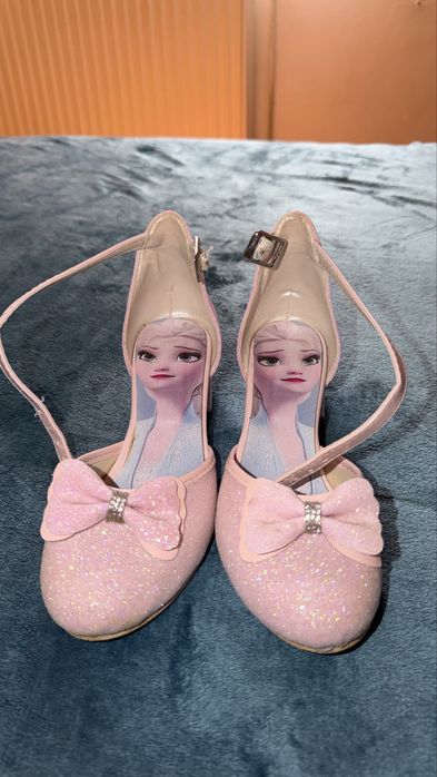 Pantofi eleganți fetiță Frozen Elsa, M.34, roz cu sclipici și fundiță