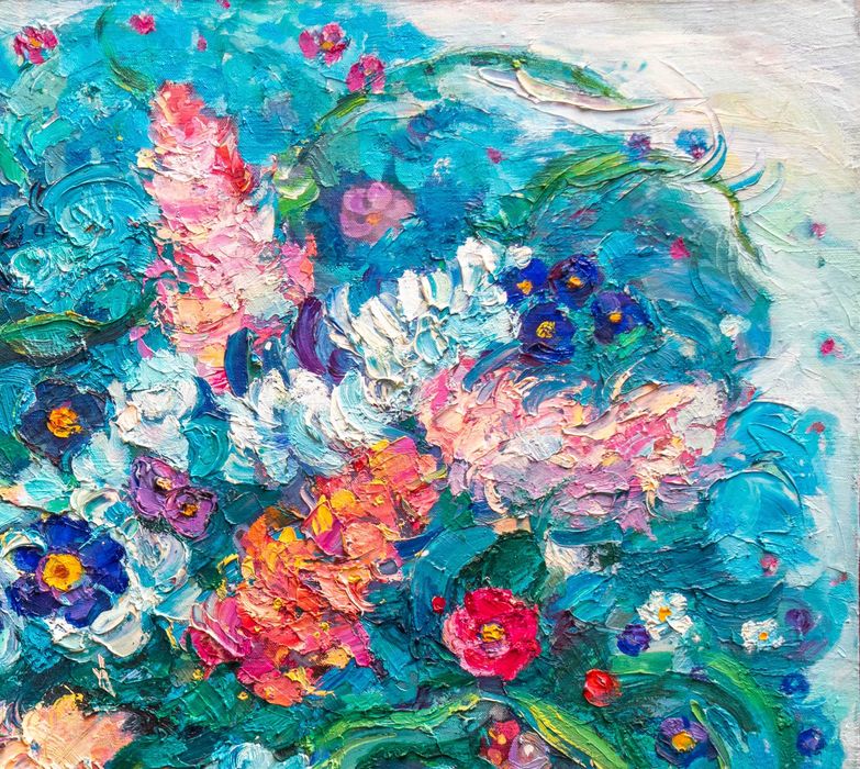 Картина. Бирюзовый букет. Холст, масло. 75х85 см.