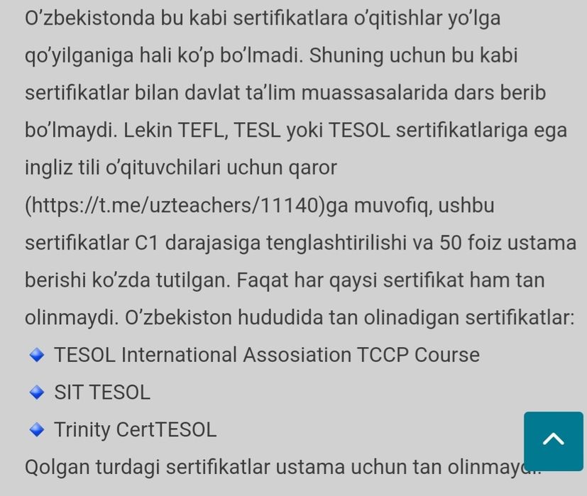 TESOL/TEFL sertifikat olishga yordam beramiz!