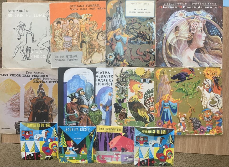 Vinyl-uri povesti, casete audio,cantece copii, limba germana si romana