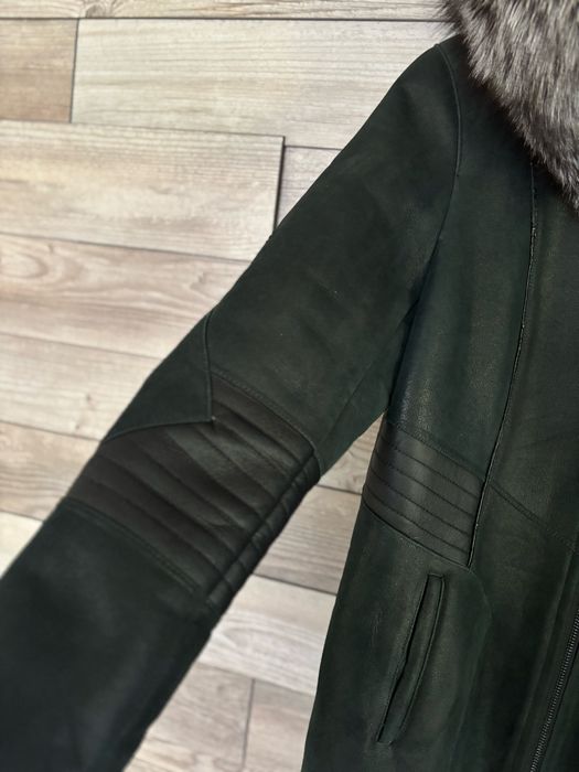 Haina piele naturala si blana naturala vulpe argintie ENSTEVA marimea 3XL