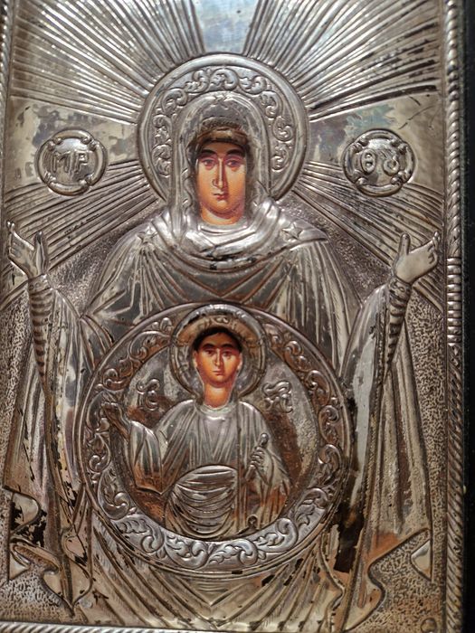 Страхотна антикварна сребърна икона със сертификат