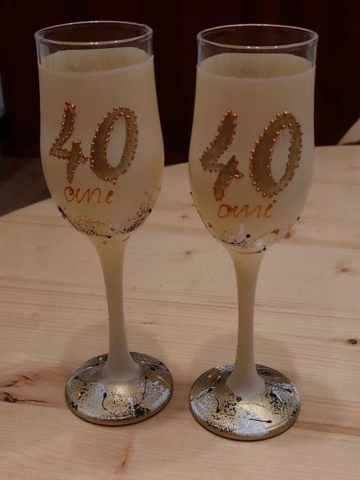 2 Pahare sampanie pictate manual - "40 ani"