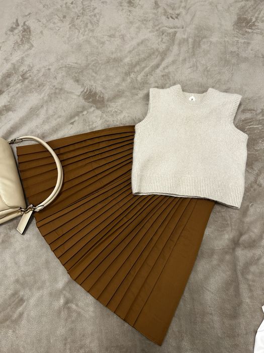 COS fusta maro plisata ajustabila in talie