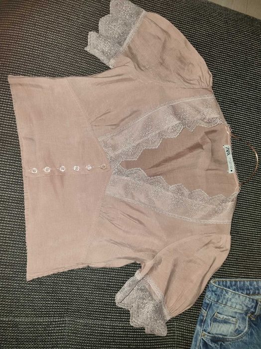 Camasa vintage style Zara roz pudrat