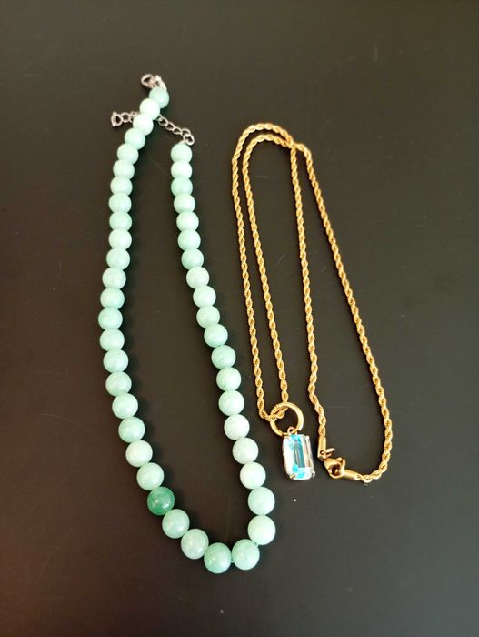 Колие, кварц, зелен, 38 см с удължител 5 см