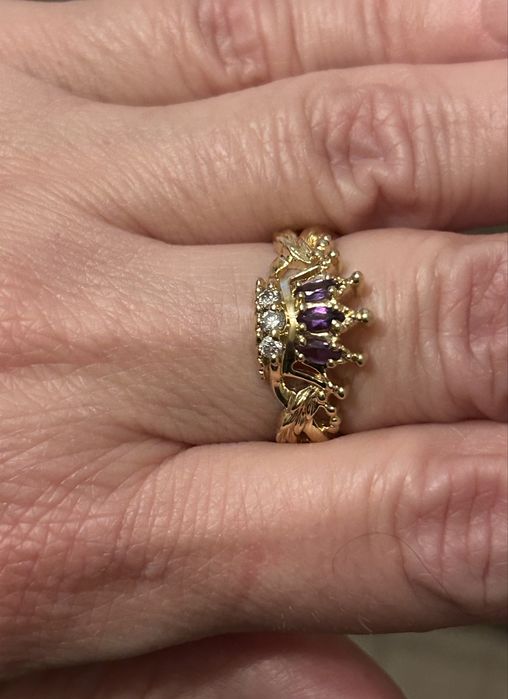 Inel Franklin Mint, aur 14K, diamante, ametiste