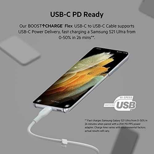 Нови Belkin 2 броя силиконови USB C кабели за зареждане черен и бял телефон Samsung Galaxy MacBook