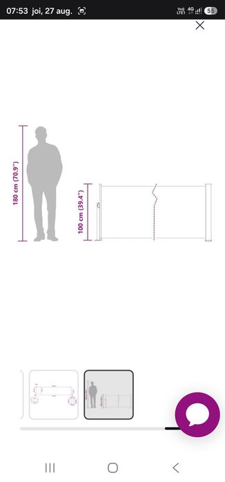 Copertină laterală retractabilă de terasă, gri, 100 x 500 cm