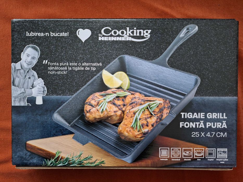 Tigaie grill gratar Cooking by Heinner, fonta pura, 25 x 4.7 cm