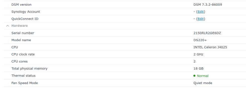 Synology DS220+ | 18GB RAM | 2 x 4TB Seagate Exos 7E8 Enterprise