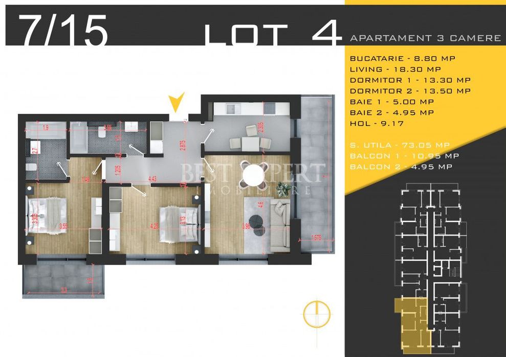 3 Camere Direct Dezvoltator Incalzire in Pardoseala