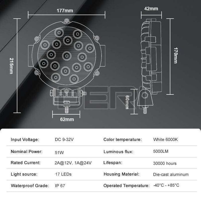 Proiector led auto/off-road led 51W /17 led-uri 5100 lumeni