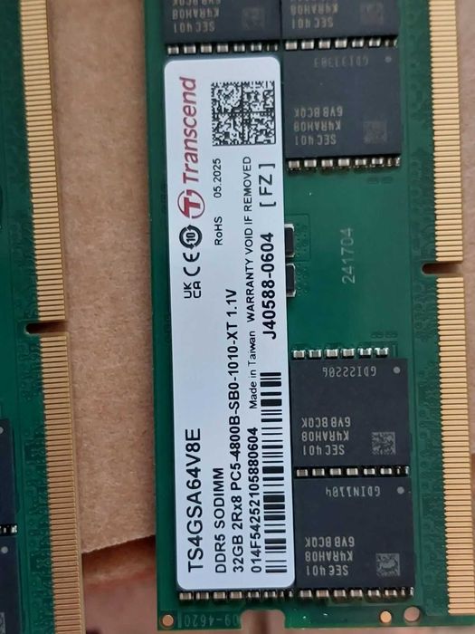 64GB DDR5 4800MT/s CL40 - Transcend (SO-DIMM - за лаптоп)