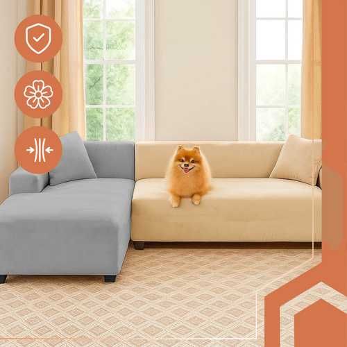 Калъф за диван ъглов и прав еластичен кадифе 3 цвята 190-230см