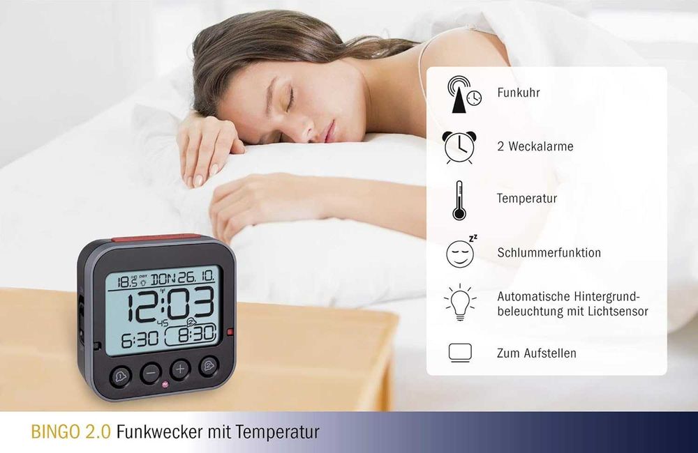 Радиоуправляем дигитален будилник BINGO 2.0 с температура и 2 аларми