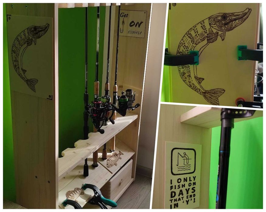 Rastel lansete 6 posturi - Handmade lemn rasinoase - Pirogravat manual