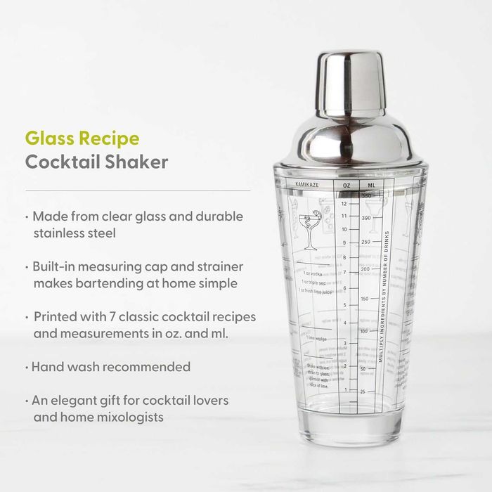 Cocktail Shaker din sticla 450ml cu capac din inox si retete imprimate