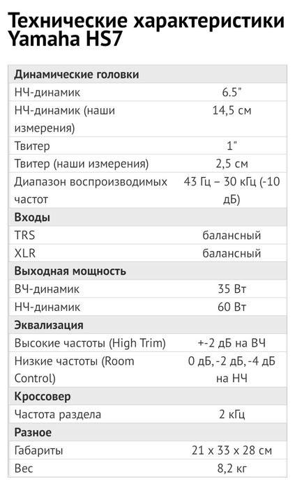YAMAHA HS7 студийные мониторы