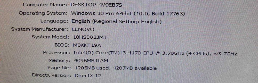 PC Lenovo i3 4170 - 3.7 GHz / HDD 500 GB / 4 GB Ram