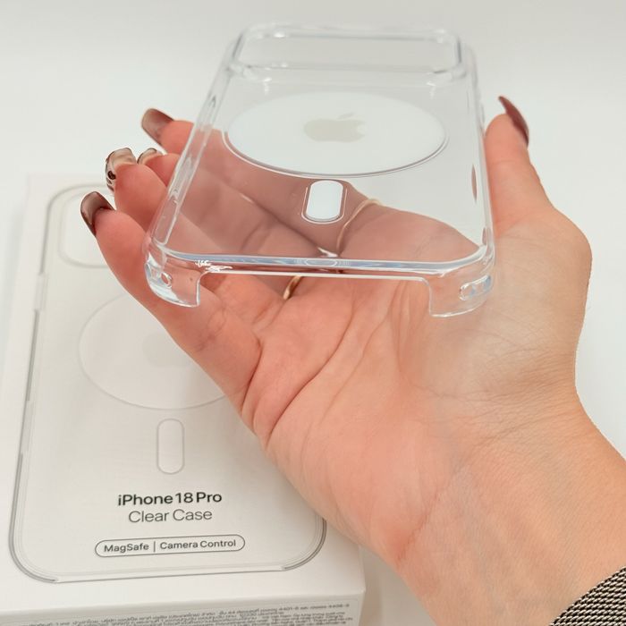  Apple Clear Case с MagSafe - изчистен прозрачен пластмасов калъф с MagSafe магнити, лого и AI button за iPhone 17 | 18 Pro и Pro Max