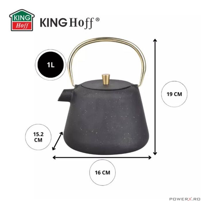 Ceainic din fonta cu strecuratoare, interior emailat, 1l, negru cu