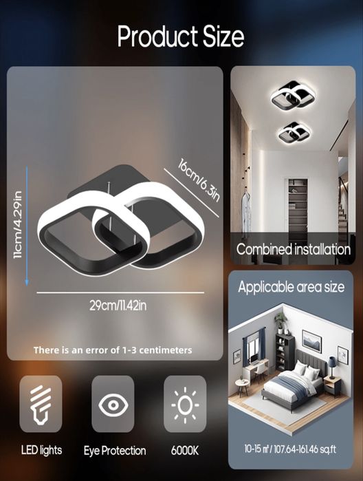 Модерна LED таванна лампа в три цвята