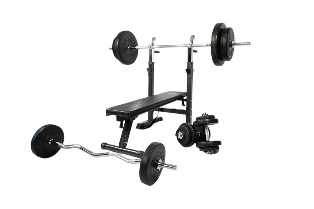 *Bancă Reglabilă Piept cu Suport + SET DE GREUTĂȚI 100 KG 30/31 MM