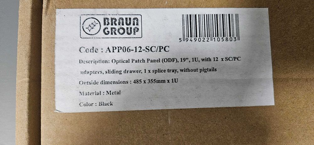 Patch Panel Braun APP06-12-SC/PC,19inch, 12 porturi, Fibra Optica,