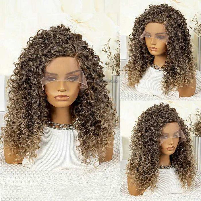 Кафява омбре къдрава перука с руси краища лейс фронт 13*4*1