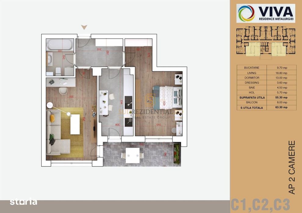 Apartament cu 2 camere de vanzare, finisaje moderne si acces la metrou