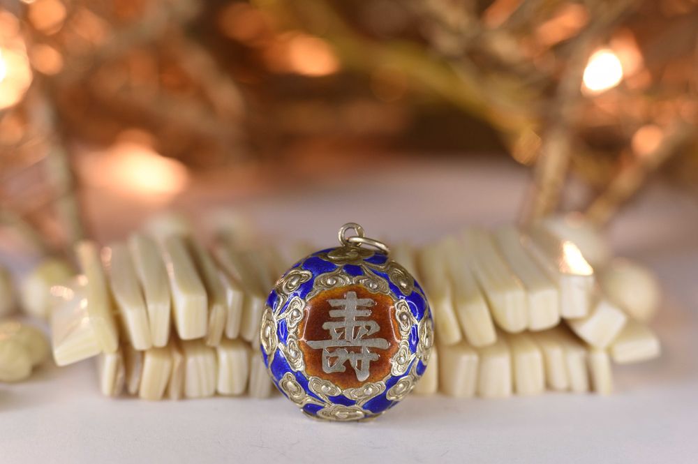 Pandantiv locket China, argint cu email cloisonné