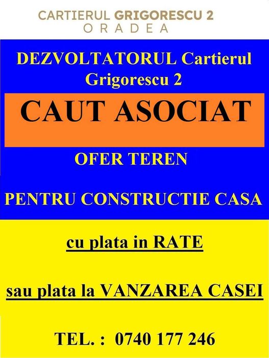 CAUT ASOCIAT ofer teren pentru constructie casa cu plata in RATE sau la VANZARE