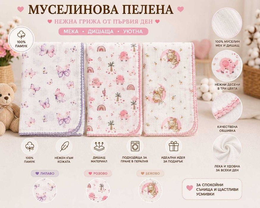 Муселинови пелени 80/90см